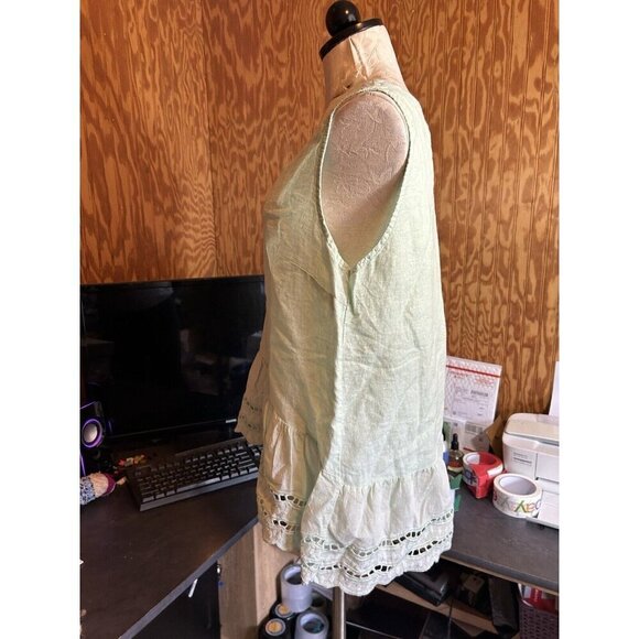 Valentina Naldi ITALY Top LINEN Sleeveless Relaxed Babydoll Light Green Sz L - Picture 3 of 7